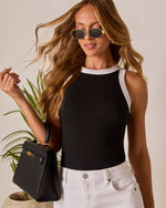 Black/White % Serenade Ribbed Knit Tank-1