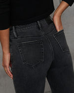 Dusky Charm Stretch High Rise Straight Leg Raw Hem Jeans