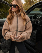 Sand % Chill Whispers Contrast Trim Shearling Jacket-1