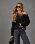 Courtyard Morning Knit Lace Trim Sweater