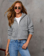 See You Soon Ribbed High Neck Cardigan