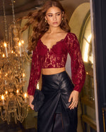 Wine % Aubrina Lace Corset Crop Blouse-3
