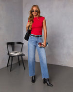 Red % Dylan Cropped Mock Neck Top-2