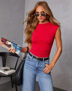 Red % Dylan Cropped Mock Neck Top-5