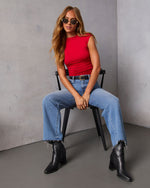 Red % Dylan Cropped Mock Neck Top-6