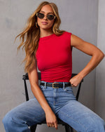 Red % Dylan Cropped Mock Neck Top-1