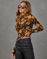 Wildflower Ode Mesh Floral Mock Neck Top