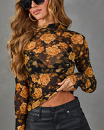 Wildflower Ode Mesh Floral Mock Neck Top