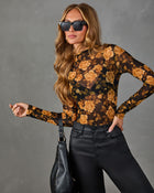 Wildflower Ode Mesh Floral Mock Neck Top