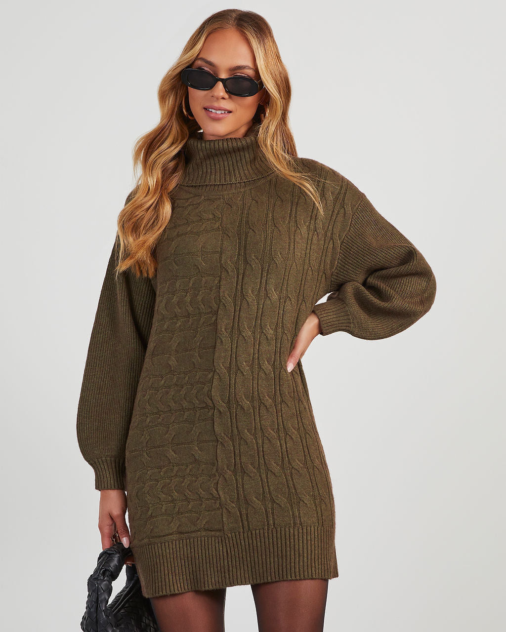 Cable Knit Sweater Dress with Lace Tights - Marblelously Petite