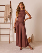 Brown % Mette Ruched Maxi Dress-5
