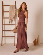 Brown % Mette Ruched Maxi Dress-3