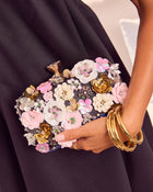 Black Multi % Like Wildflowers Floral Embroidered Clutch-1
