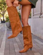 Muse Faux Suede Wide Leg Kitten Heel Boots