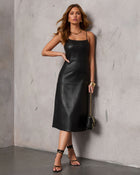 Black % Lovette Faux Leather Midi Dress-1