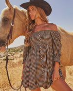 Honey Dusk Linen Blend Plaid Mini Dress