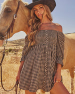 Honey Dusk Linen Blend Plaid Mini Dress