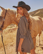 Honey Dusk Linen Blend Plaid Mini Dress