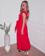 Red % Perfect Date Cotton Tie Waist Midi Dress-4