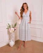 Blue Floral % Gilded Garden Floral Loop Trim Maxi Dress-1