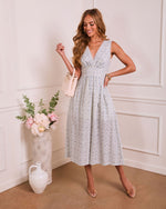 Blue Floral % Gilded Garden Floral Loop Trim Maxi Dress-6