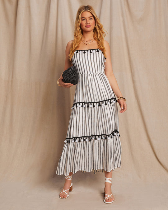 Paislee Tassel Striped Tiered Midi Dress