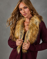 City Plans Detachable Faux Fur Collar Cardigan