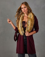 City Plans Detachable Faux Fur Collar Cardigan