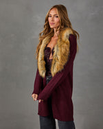 City Plans Detachable Faux Fur Collar Cardigan