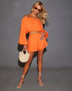 Orange % Elysia Off The Shoulder Long Sleeve Crop Top-1