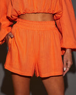 Orange % Elysia Off The Shoulder Long Sleeve Crop Top-3