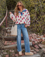 Adilia Printed Fleece Denim Trim Sweatshirt