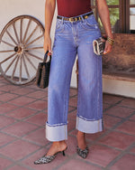 Medium Wash % Stylist Stretch Wide Cuffed Jeans-3