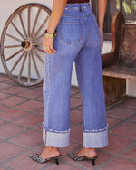 Medium Wash % Stylist Stretch Wide Cuffed Jeans-4