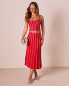 Red/White % Ashlin Contrast Striped Maxi Skirt-1