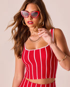 Red/White % Ashlin Contrast Striped Tank-1