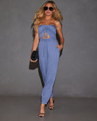 Denim Blue % Francine Pocketed Strapless Cutout Jumpsuit-1