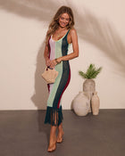 Marrion Striped Open Knit Fringe Cover Up Maxi Dress