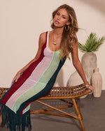 Marrion Striped Open Knit Fringe Cover Up Maxi Dress