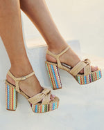 Vacay Vibes Multi Color Embroidered Platform Raffia Heels