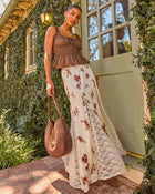 Poppy Romance Floral Satin Lace Maxi Skirt