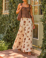 Poppy Romance Floral Satin Lace Maxi Skirt