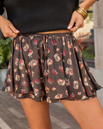 Fall Social Satin Abstract Floral Tiered Mini Skort