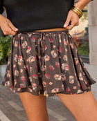 Fall Social Satin Abstract Floral Tiered Mini Skort