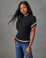 Serena Contrast Stripe Short Sleeve Sweater