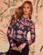 Black Floral % Garden Muse Floral Mesh Mockneck Top-1