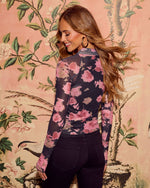 Black Floral % Garden Muse Floral Mesh Mockneck Top-4