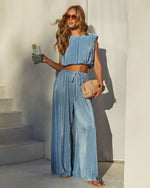 Sky Blue % Resort Stay Plisse Sleeveless Top-6