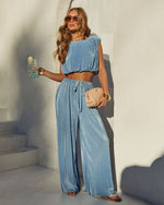 Sky Blue % Resort Stay Plisse Sleeveless Top-2