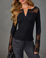 Morning Espresso Lace Trim Henley Top